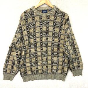 Vintage Lifestyle Munsingwear Knit Sweater Mens Large L Tan Plaid Grandpa Dad